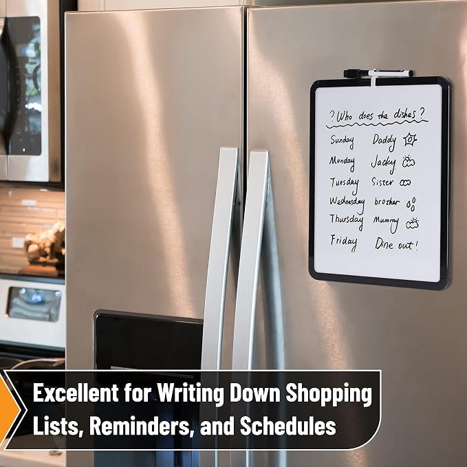 Mr. Pen- Dry Erase Board, 14” x 11” with a Black Dry Erase Marker | Black Frame, Small Mini White Board for Students, Fridge, Wall, Locker, Includes Double Sided Tapes
