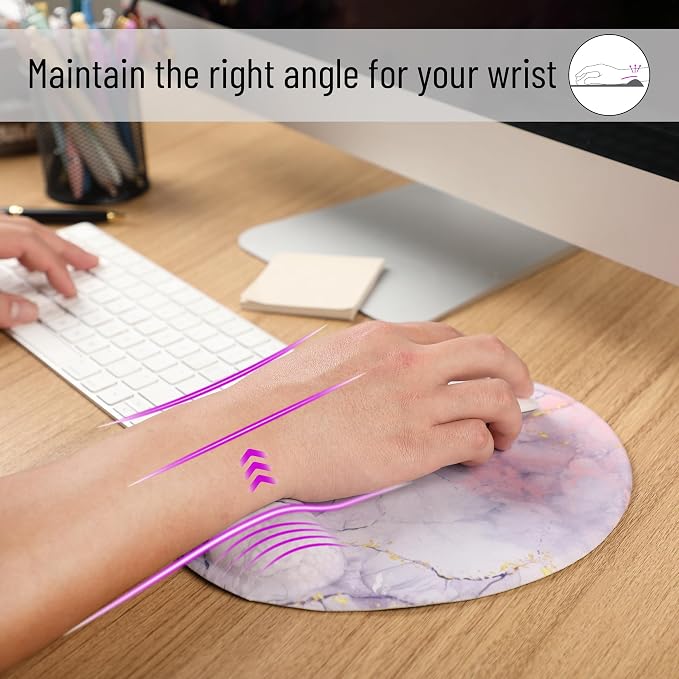 Mr. Pen- Ergonomic Mouse Pad with Wrist Rest, Pink Marble Luxe Design | Breathable Fabric with Memory Foam Cushion, Non-Slip Rubber Base, Gel Mouse Pad with Wrist Support