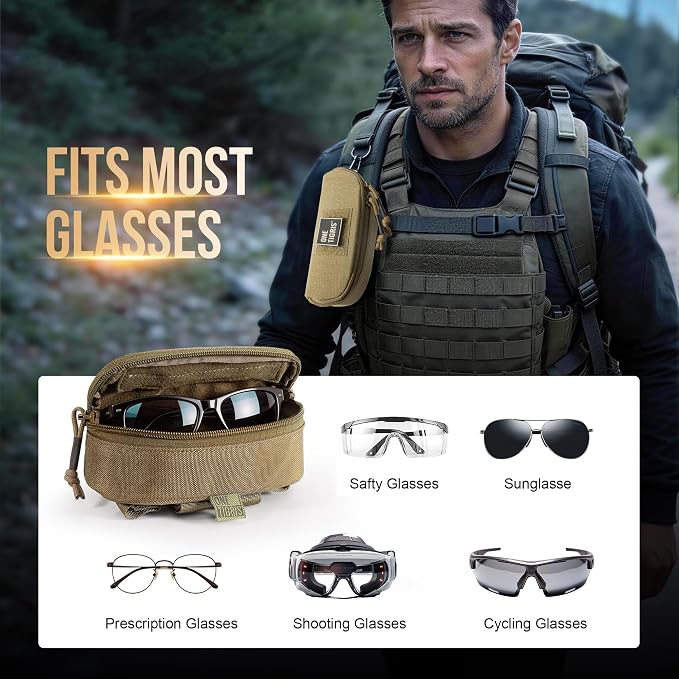 ONETIGRIS Tactical Hard Shell Eyeglasses Case Molle Zipper Sunglasses Pouch Shockproof Crush Resistant for Outdoor Activities