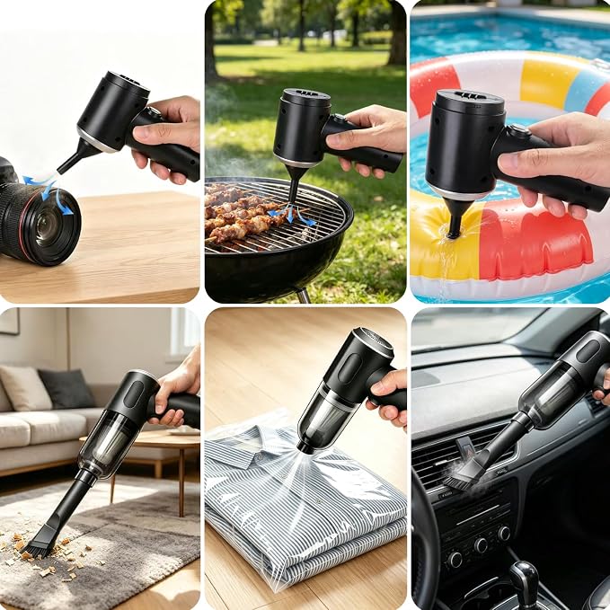 Compressed Air Duster Wireless Handheld Car Vacuum Cleaner, Air Blower 3 in 1 Electric Air Dusters Computer Vacuums Keyboard Cleaner Power Rechargeable Vacuum for Desk Home and Office Dust Cleaning