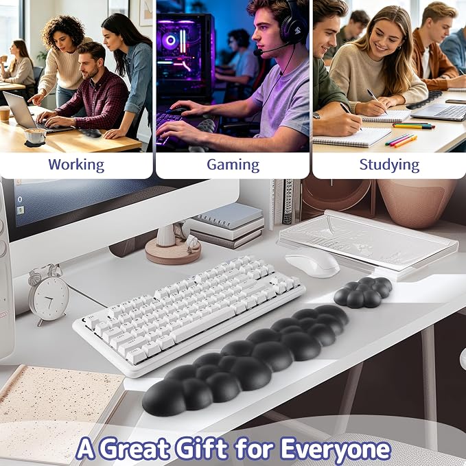 Cloud Wrist Rest Keyboard, Cloud Keyboard Wrist Pad Set with PU Leather Memory Foam, Cute Arm Rest for Palm Support, PC/Gaming Desk Accessories/Office Setup/Computer Hand Cushion - Black