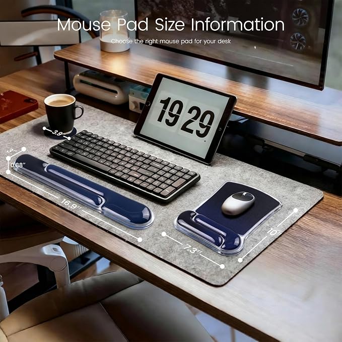 Ospelelf Mouse Pad with Wrist Rest and Ergonomic Gel Keyboard Hand Wrist, Support for Typing Gaming, Relieve Wrist Pain, Cool & Easy to Clean, for Office, Programmer, Home Computer Use Black Blue
