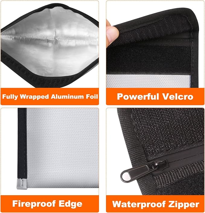 Fire Proof Money Bag for Cash, Small Motorcycle Document Holder, 2-Pack | Fits Cash & Passports | Not A4/Letter | 2200°F Fireproof | Waterproof Zipper | Non-Itchy Silicone