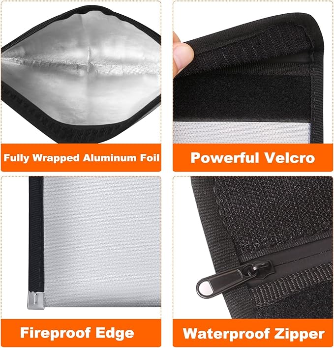 Fire Proof Money Bag for Cash, Silver Nesting 2-Pack Fire Safe | Fits Cash & Passports | Not A4/Letter | 2200°F Fireproof | Waterproof Zipper | Non-Itchy Silicone