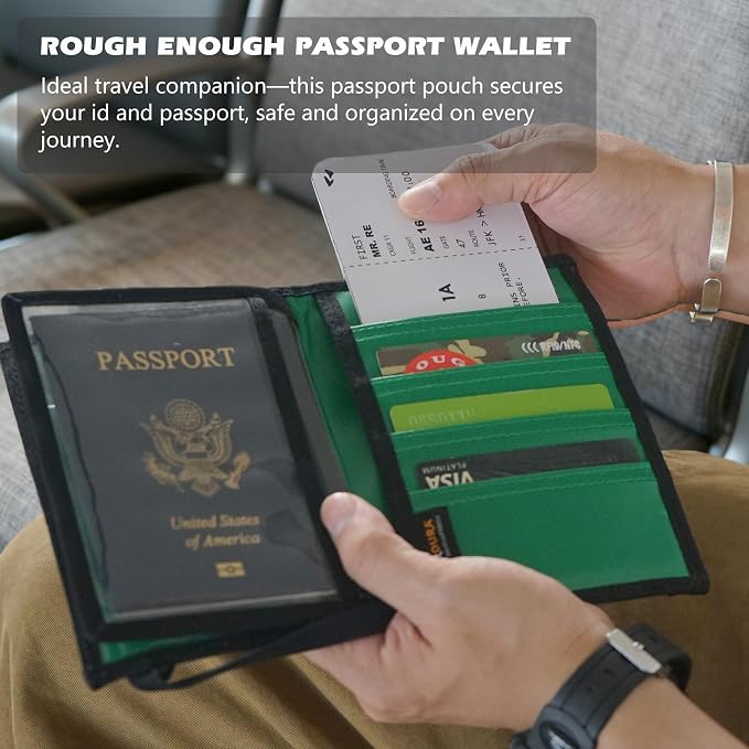 Rough Enough Passport Holder, Family Travel Wallet for Holiday, Camo | Holds 2 Passports & 3 Cards, Water-Resistant Cordura, YKK Zipper, Slim Lightweight Design, for Travel Documents Accessories