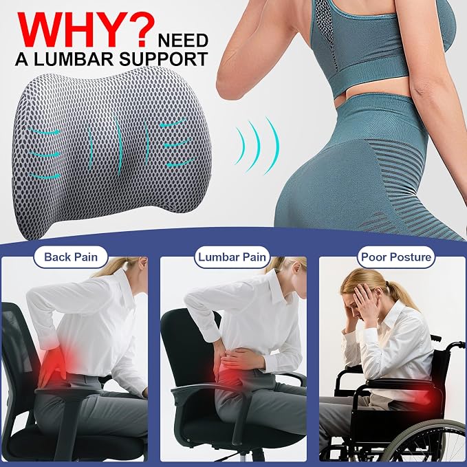BYMECOST Lumbar Support Pillow for Car, Memory Foam Car Back Cushion | Car Seat Back Pillow for Driving, Adjustable Strap, Ergonomic Lower Back Support Pillow, Office Chairs and Wheelchairs
