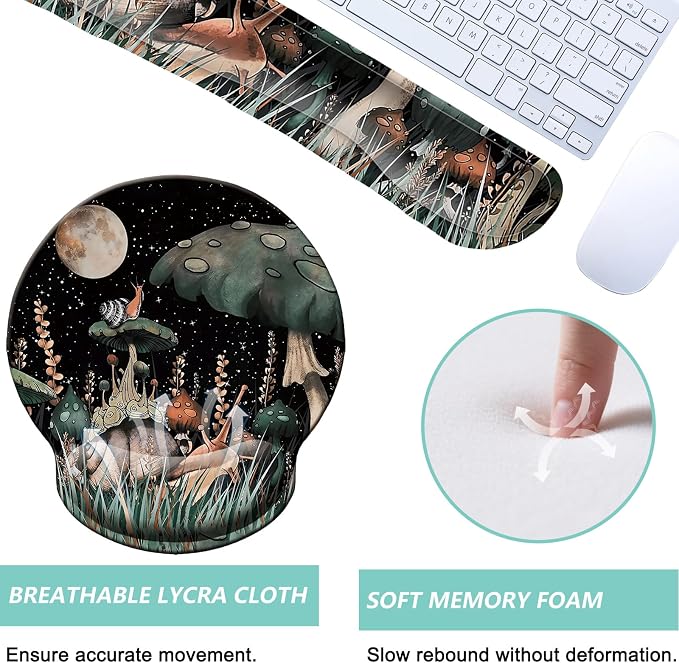 Keyboard Wrist Rest Pad Mouse Pad with Wrist Support Set of 3, Mousepad with Non-Slip Rubber Base, Ergonomic Memory Foam Mouse Wrist Cushion Support for Home Office Laptop Computer Gaming, Snail