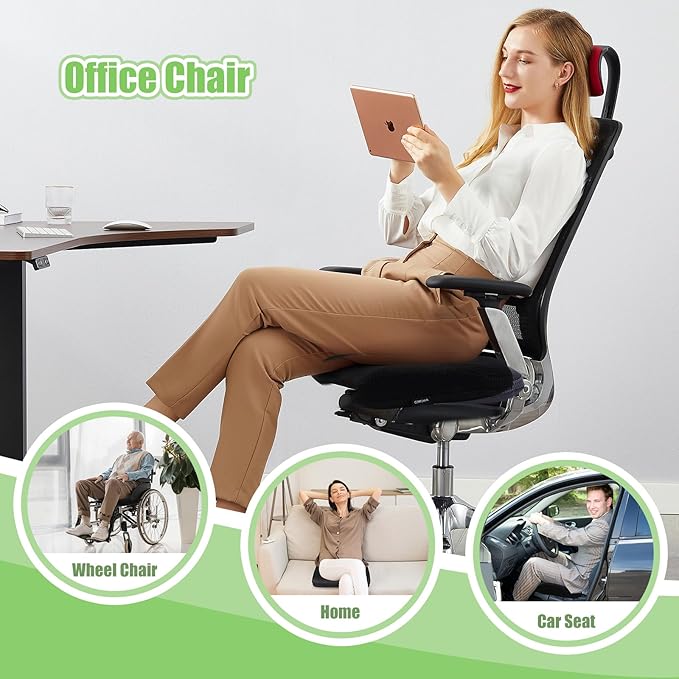 Air Fiber Office Chair Cushion - Ergonomic Seat Cushion for Orthopedic Coccyx, Relief Hip & Back Support - Doctor Recommended Cushion for Long Sitting Worker Driver & Handicapped (Black)