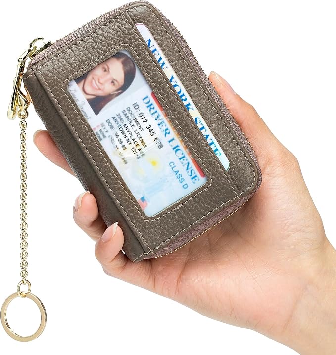 imeetu RFID Credit Card Holder, Small Card Wallet Women, Leather Card Case | Genuine Leather Women's Card & id Cases, Change Coin Purse with Zipper Keychain id Window, 20 Colors & 3 Styles, Daily, Gifts