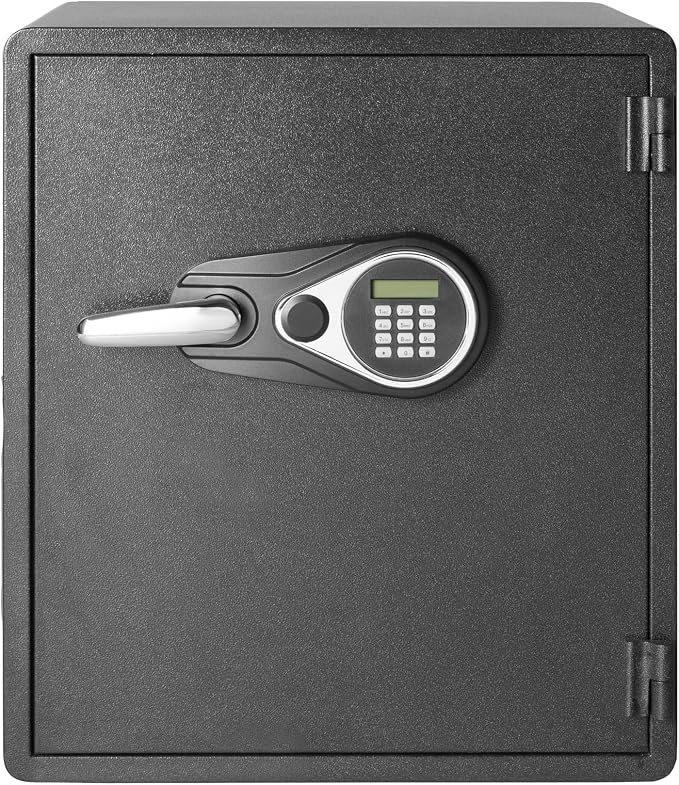 Amazon Basics Fireproof and Waterproof Safe Box with Digital Keypad Electronic Lock, Fire Resistant, Interior Lighting, Removable Shelf, for Home Use, 2.13 Cubic Feet, 24"H x 20.87"W x 19"D, Black