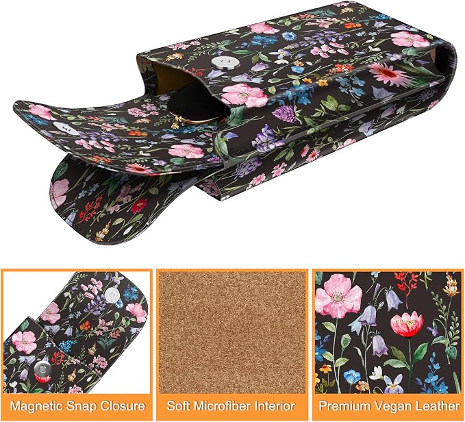 FINTIE Double Glasses Case with Carabiner Hook, Portable Vegan Leather Eyeglass Case Anti-scratch Sunglasses Pouch