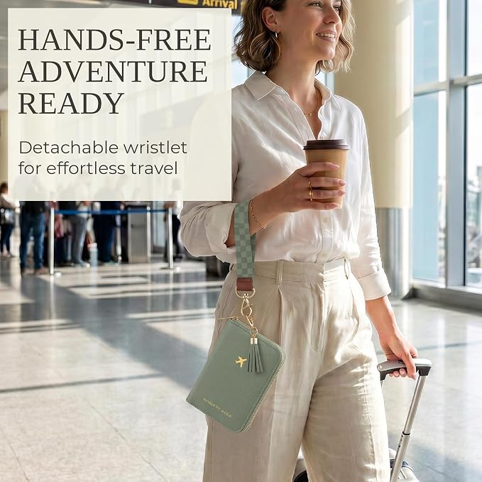 Beautiful Passport Holder And Travel Wallet with Wristlet Strap | All-in-One Organizer for Women Holds up to 4 Passports, w Card Slots and Keychain - RFID Blocking Keeps Documents Safe