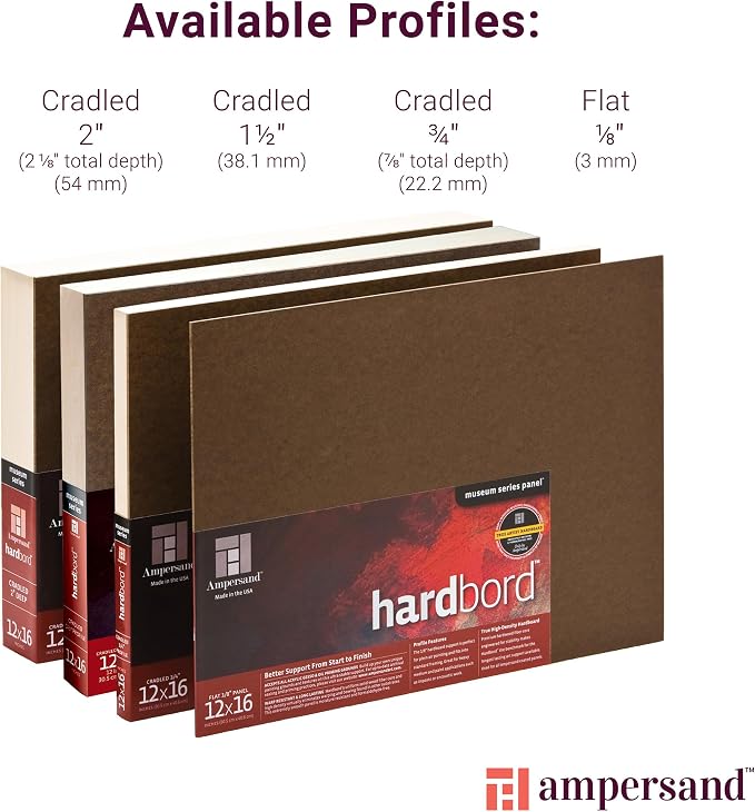 Ampersand Art Supply Hardboard Wood Painting Panel: Museum Series Hardbord, 18" x 24", 3/4 Inch Cradled Profile