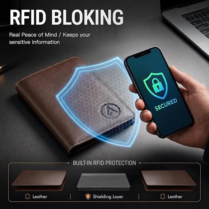 ALLIVE Passport Holder for Travel, Genuine Leather Passport Holder with AirTag Slot, Magnetic Closure, RFID Blocking Passport Cover Travel Wallet for Women Men, Travel Essentials Gifts (Coffee Brown)
