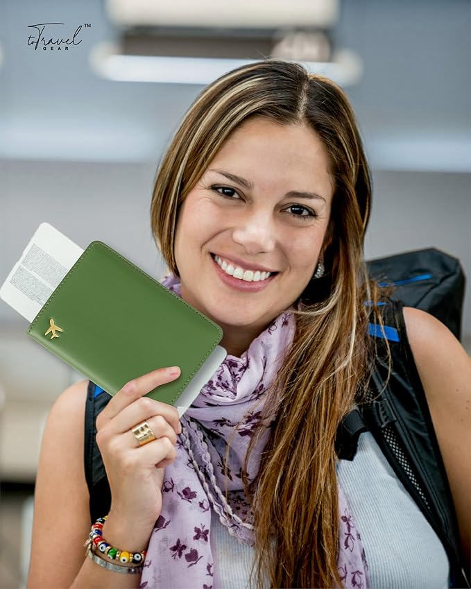 Passport Holder for Travel Essentials,RFID Blocking Passport Cover Case for Travel Accessories,Travel Wallet for Women Men (Army Green)