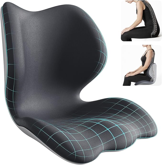 Ergonomic Lumbar Back Support Seat Cushion for Office&Car Chair Cushion | Office Chair Cushion Posture Correction Pad with Lower Back Support,Extra Thick Memory Foam,Long Sitting Comfort