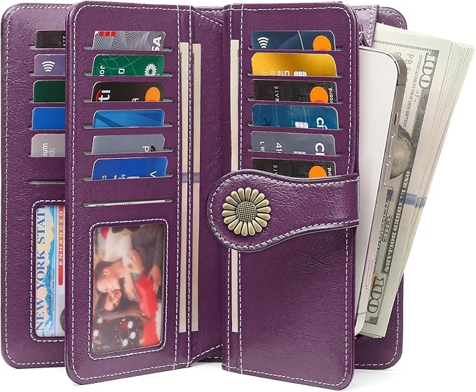 SENDEFN Wallets for Women Leather Credit Card Holder with RFID Blocking Large Capacity Wristlet | with RFID Blocking