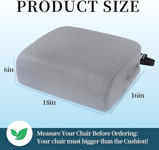 MABOZOO Extra Thick Chair Cushions,Office Chair Booster Seat Cushion to Raise Seat Height for Pain Relief,18 x 16 x 6 inch Non Slip Memory Foam Thick Cushion with Carry Handle（Grey）