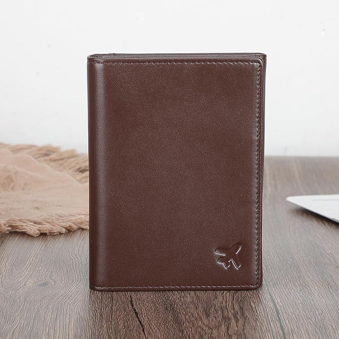 Polare Napa Leather Pilot Wallet Passport Holder RFID Blocking Tri-fold Travel Cover Document Organizer for Aviation Professionals (Coffee)