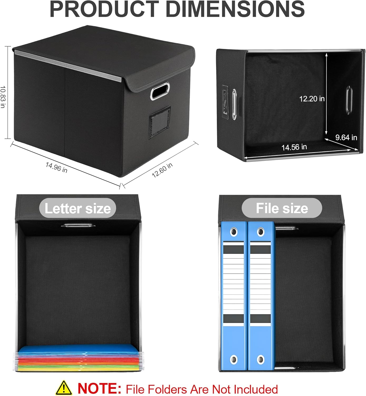 File Organizer Box, Linen Filing Organizer with Lid, Large Desktop File Boxes, Black