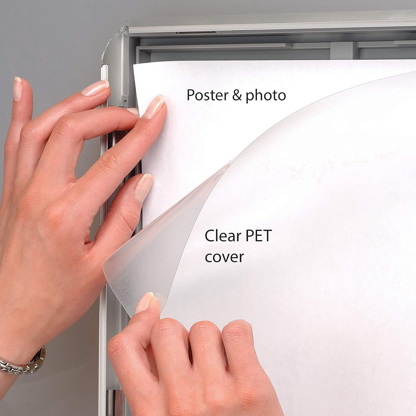 M&T Displays Opti Snap Poster Frame 8.5x11 Inch with Back Support Silver Color Aluminum Profile, Front Loading, Wall Mounting, Photo, Picture, Document, Sign Holder