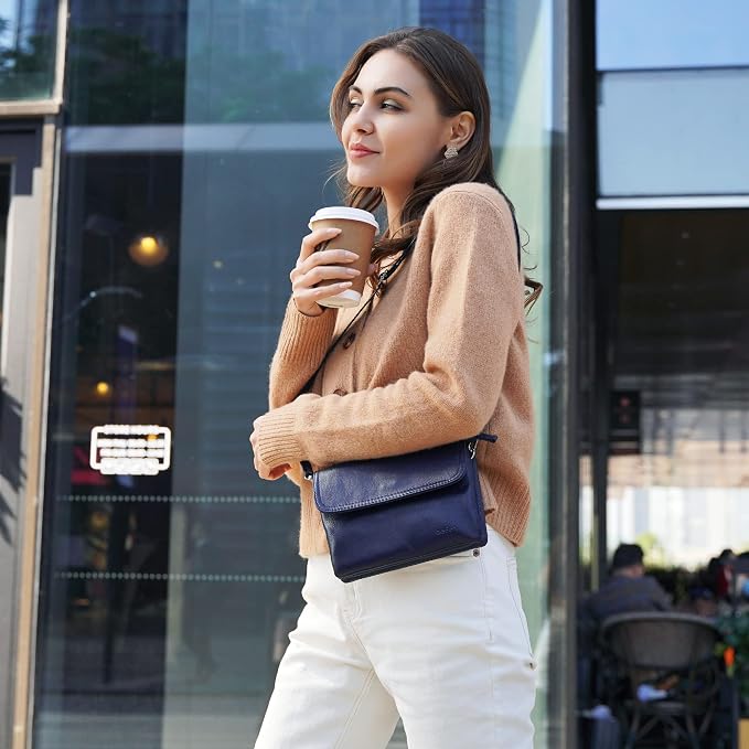 befen Genuine Leather Small Crossbody Bags for Women Cell Phone Travel Bag | Soft Real Leather, Adjustable Shoulder Strap, Card Slots, Compact Size, Daily Travel Shopping Outing Use, Phone Purse