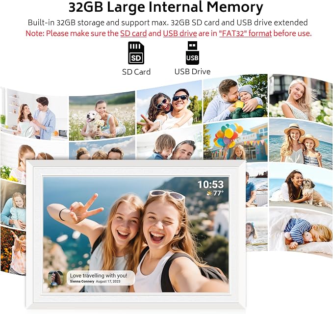 Frameo 10.1" Digital Picture Frame with 32GB Memory White WiFi Electronic Photo Frame 1280 x 800 IPS HD Touch Screen Auto-Rotate Slideshow Wall Mountable Share Photos/Video Remotely Anywhere