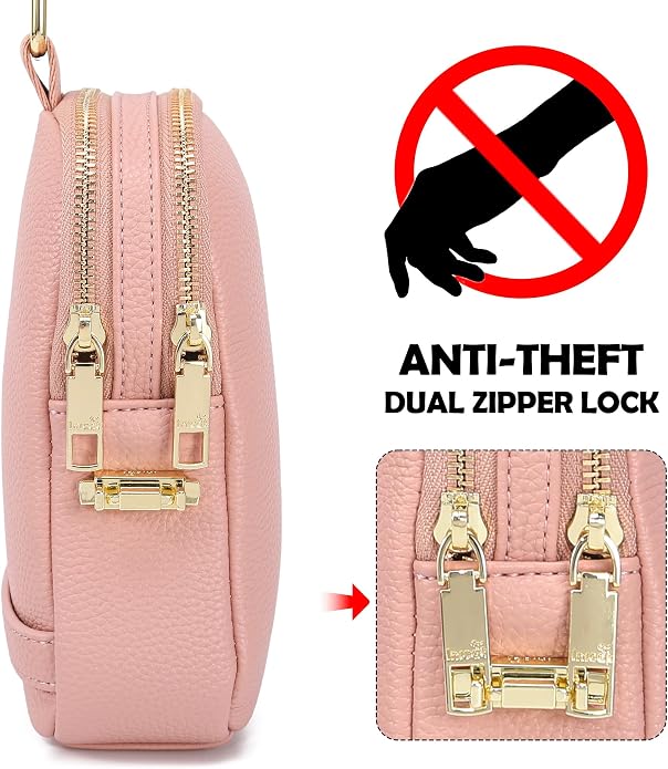 Anti Theft Crossbody Bag for Women, Small RFID Blocking Sling Purse with Zipper Lock for Travel, Vegan Leather