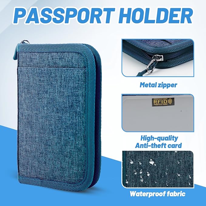 Passport Holder for Travel, RFID Blocking Wallet for Couples Men and Family | Multi-compartment organizer holds passports, cards, tickets, IDs and cash for women, couples and international family travel