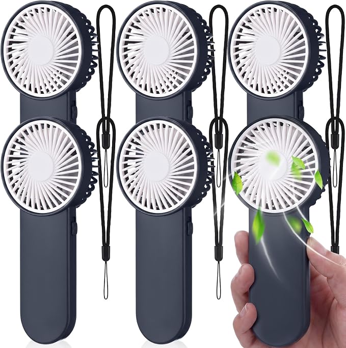 Sumind 6 Pcs Small Personal Portable Fan Mini Handheld Bulk 1 Speed Electric Cute Battery Powered for Neck Lash Makeup Women Men Travel Camping Indoor Outdoor Summer (Dark Gray)