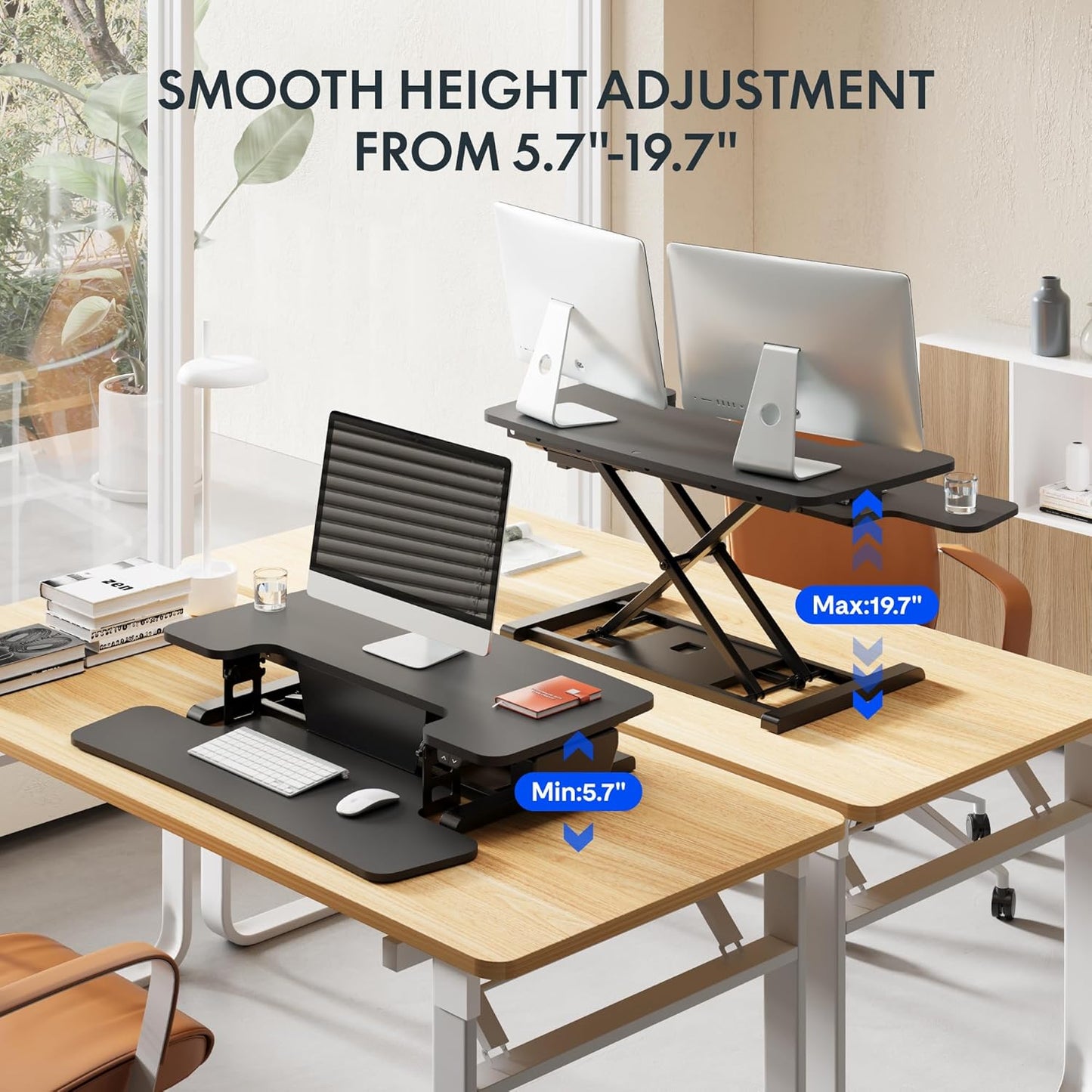 FLEXISPOT 42 inch Electric Motor Desk Converter, Height Adjustable Motorized Stand up Desk Riser with Quick Release Keyboard Tray, Black Monitors and Laptop Workstation