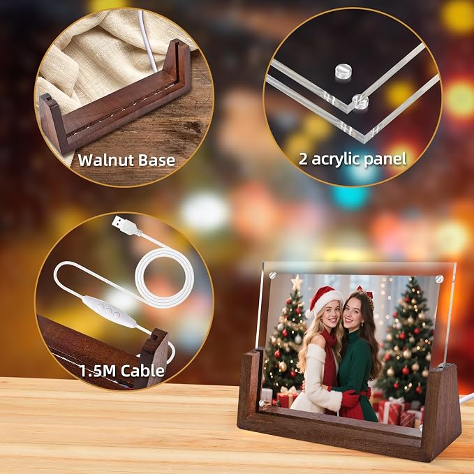 Light Up Picture Frame 5x7 with Led Clor-Changing- Cute Photo Frame Gifts for Couple, Girl Friend or Family, Clear Acrylic Frames Fits Photos of 4 x 6 or 5 x 7 In (Horizontal) , Lovely Lamp Decor