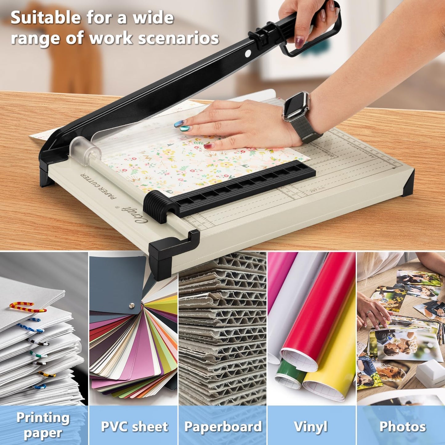 Ecraft 12" Guillotine Paper Cutter：Paper Trimmer Accurate Cutting with Safety Guard,15 Sheets Capacity,Magnetic Guide,Heavy Duty Metal Base, Perfect for Cardstock,Cardboard,Vinyl,Crafts & Photos