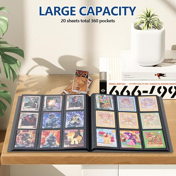 Card Binder, EDUDIIU 9 Pockets Premium Trading Card Binders, Cards Collection Binder Album, Side Loading Yugioh Holder Book for Sport, Football, Baseball Collector - Grey