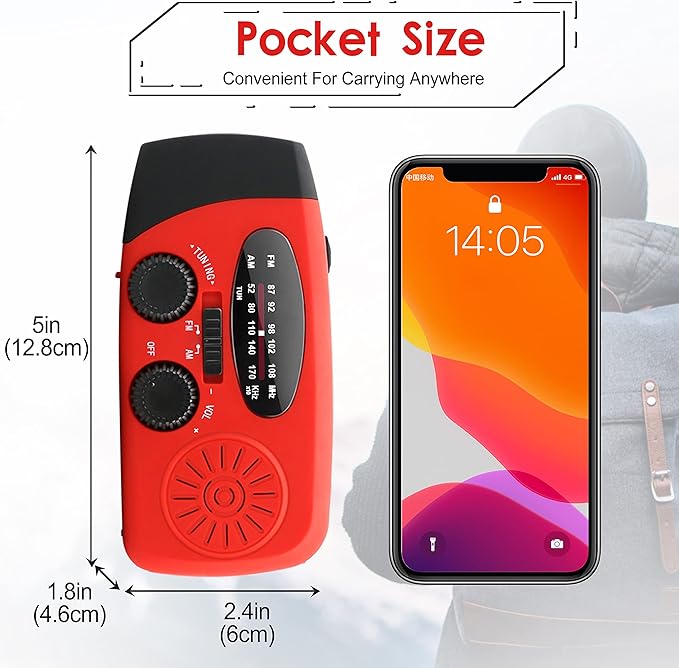 RunningSnail Emergency Hand Crank Radio With LED Flashlight For Emergency, AM/FM NOAA Portable Weather Radio With 2000mAh Power Bank Phone Charger, USB Charged & Solar Power For Camping, Emergency