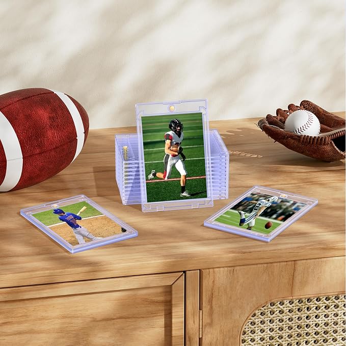 Basthalan 50ct Magnetic Card Holder, 35pt Ultra Slim One Touch Card Holder, Hard Plastic U-V Protectors, Mag Hard Case for Trading, Sports, Game, Football, Baseball Cards