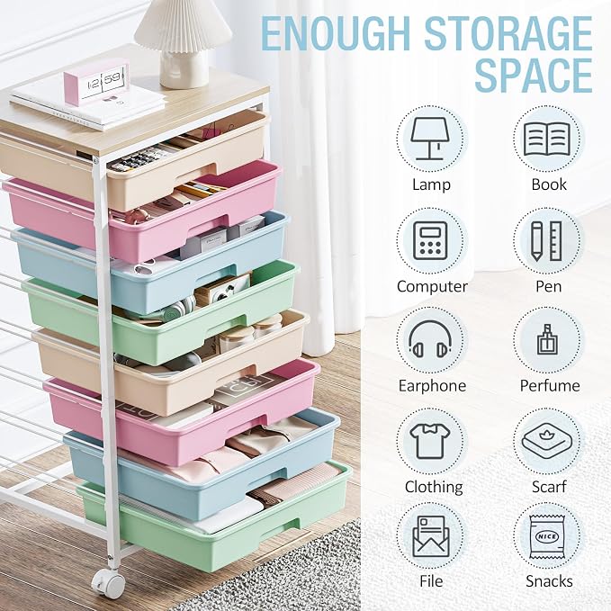 Rolling Storage Cart, Rainbow Cart with 8 Drawers and Wooden Tabletop, Teacher Organization for Classroom, Art Cart for Classroom,Office,Bedroom,Rainbow | Teacher Organization for Classroom, Art Cart for Office,Bedroom,Craft Room