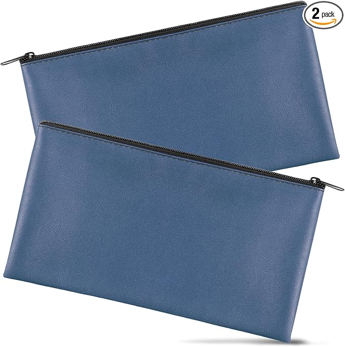 2 Pieces Money Bags with Zipper, 11x6.1 inch Money Pouch, Bank Bag, Cash Bag, Check Wallet, Cosmetics(navy)