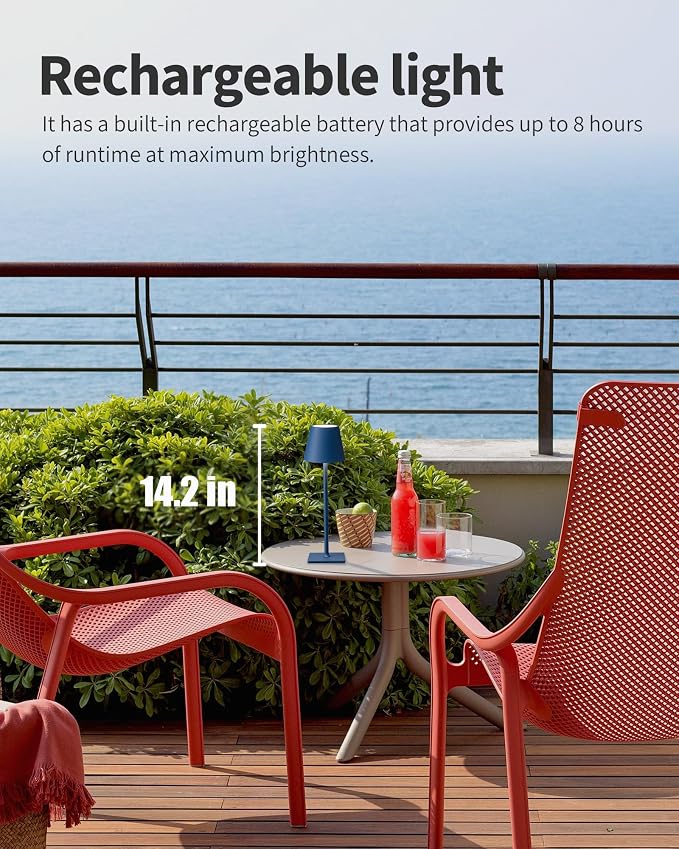 KDG 2 Pack Cordless Blue Table Lamps, Rechargeable Portable LED Desk Lamps | 4000mAh Battery Operated 3 Color Stepless Dimming Up for Restaurant, Bedroom, Outdoor Party, Camping, Coffee Shop, Nightlight