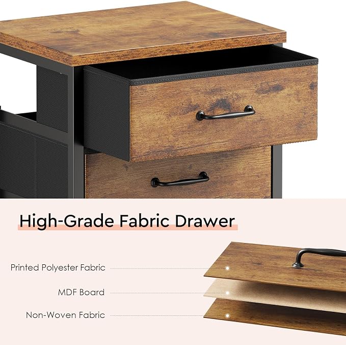 3 Drawer File Cabinet with Wheels with Open Storage Shelf, Rustic Brown2