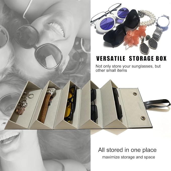 Longjet Sunglasses Organizer Travel Glasses Case 5 Slots Multiple Pairs Eyeglasses Storage Box Hanging Eyewear Holder