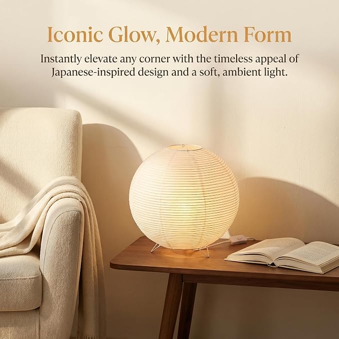 Totority Modern Paper Table Lamp, Japanese Lantern Style Bedside Night Light for Bedroom & Living Room, Minimalist Rice Paper Desk Lamp with Warm White E14 Bulb, Decorative Zen Home Lighting,US Plug