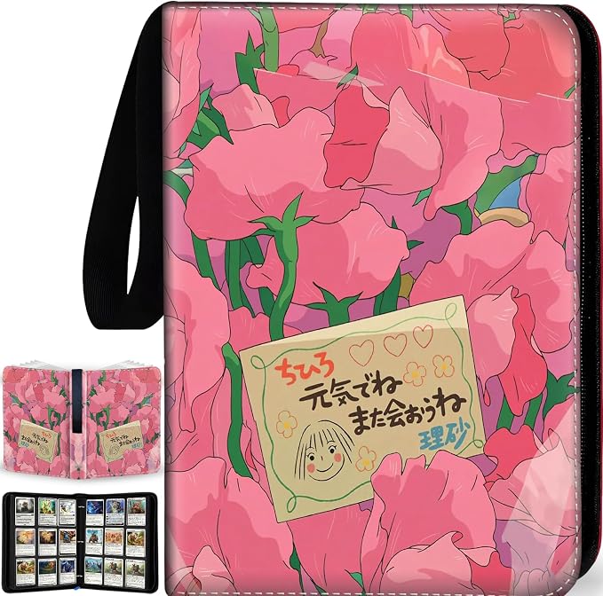 1008 Cute Card Binder 9 Pocket, 3-Ring Trading Card Binder with 56 Page Removable Sleeves, High Storage Waterproof Trading Card Holder Collection Card Album Organizer Case for TCG Cards - Flower