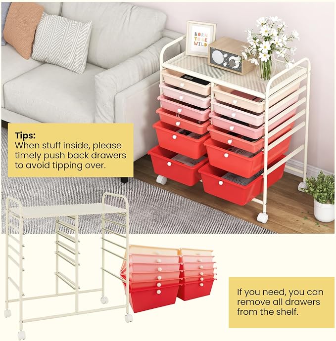 BECOMFORT 12-Drawer Rolling Cart with Drawers, Storage Cart on Wheels, Teacher Classroom Organizers with Metal Frame, Mobile Craft Cart, Trolley Utility Cart for School Office Play Room