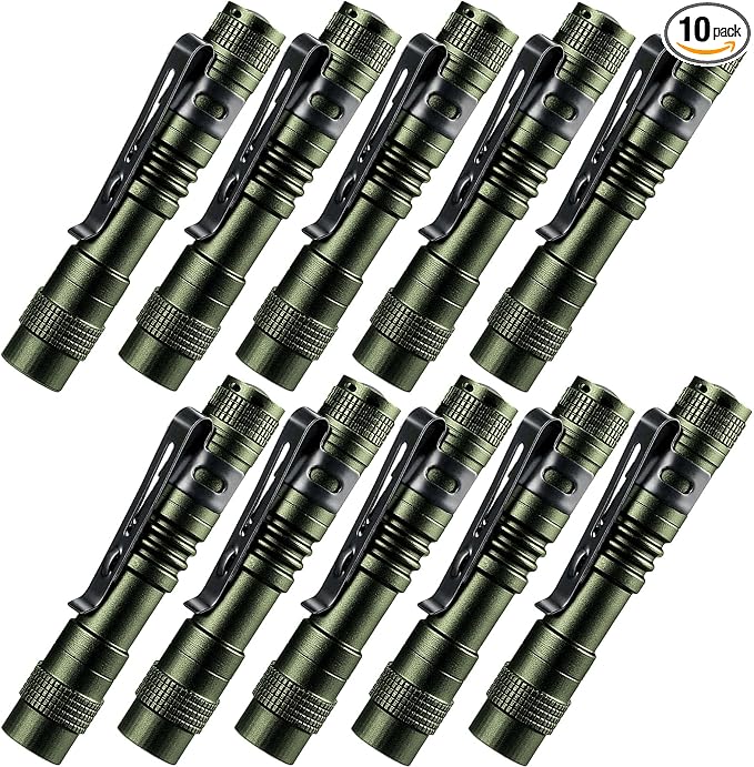 Beieverluck 10 Pack Small Mini Flashlights, Pocket Flashlight Penlight with Clip, Tactical Pen Light for Camping Outdoor Emergency Inspection Fathers Gifts for Dad Husband