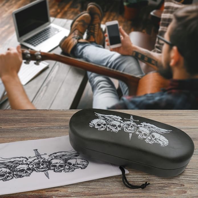 MyEyeglassCase - Large Sunglasses Case - Glasses Holder with Pouch & Cloth - Eyeglass Hard shell Medium - Extra Large frames