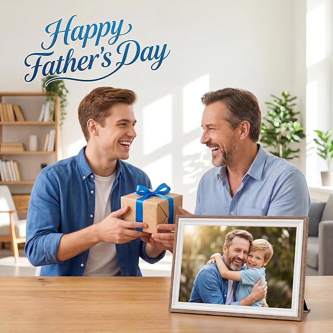 Frameo 10.1" Digital Picture Frame, Smart WiFi Digital Photo Frame with 1280x800 HD IPS Touch Screen 32GB Storage Auto-Rotate Wall Mounted, Share Photos/Videos Remotely(Brown&White)