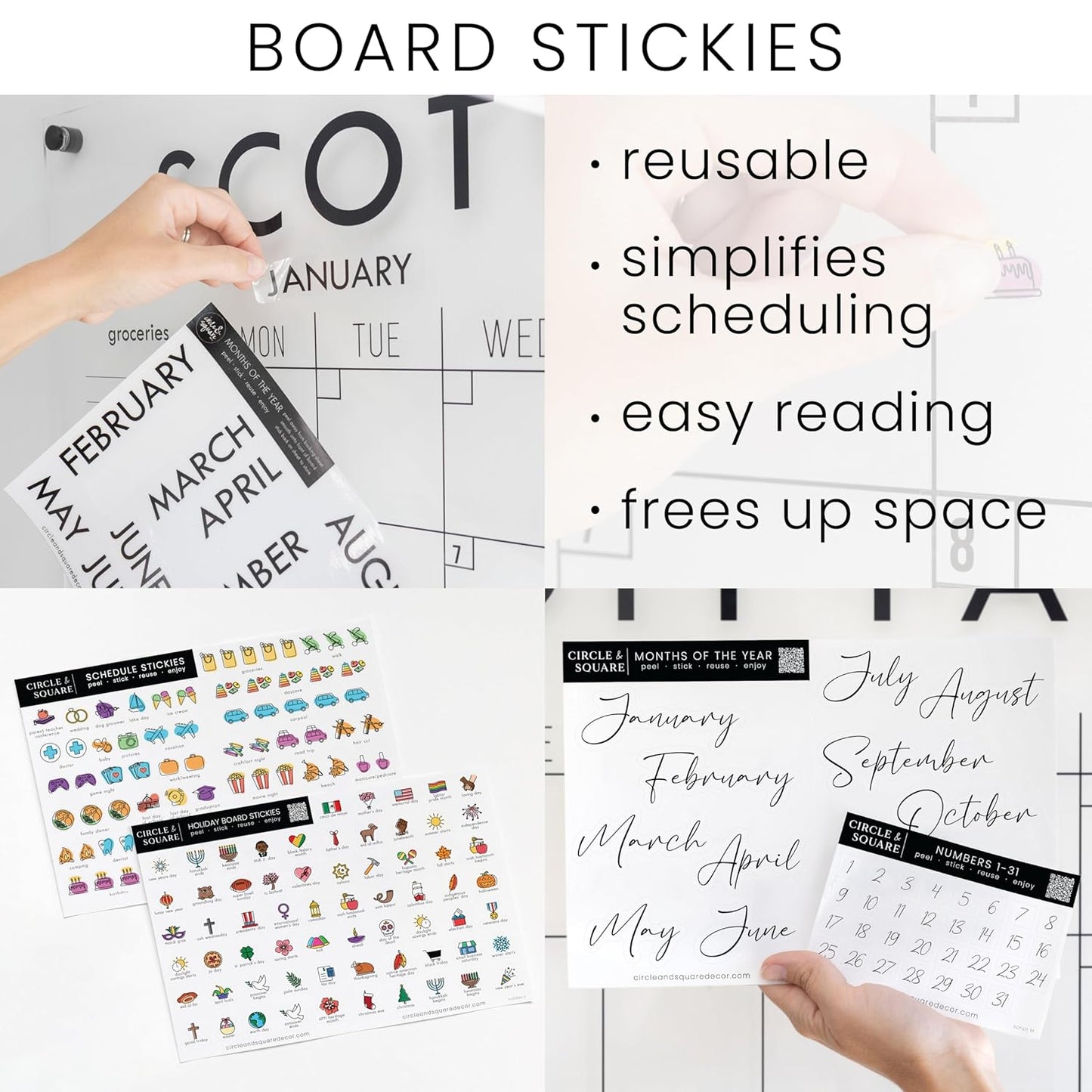 Personalized Clear Acrylic Calendar for Wall, Calendar Whiteboard for Wall, Dry Erase Wall Calendar, Wall Calendar Organizer System for Home (Cursive, White, 23"W x18.5"H)