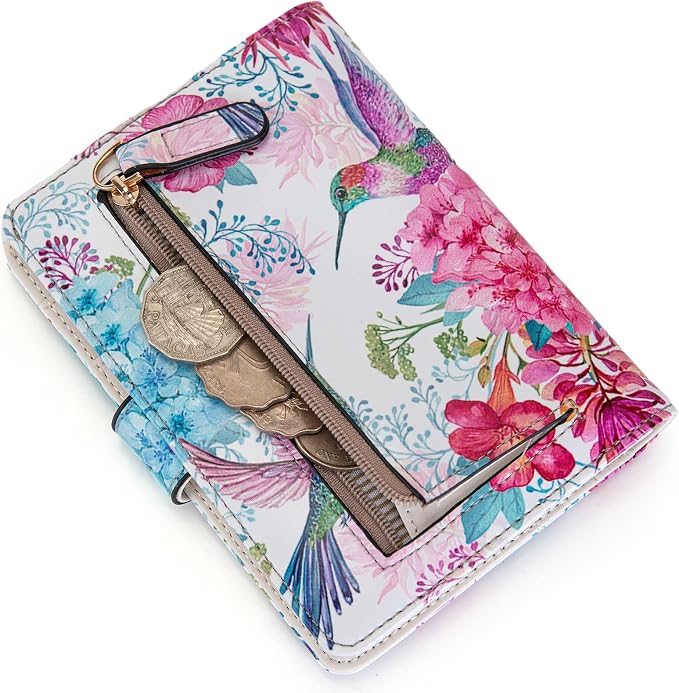Passport Holder for Travel Essentials, RFID Blocking Passport Wallet Cover with Magnetic Closure, Passport Book Holders for Women and Men (Flowers and Hummingbirds)