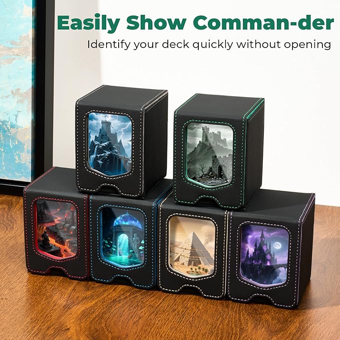 Fabmaker Deck Box Compatible with MTG Commander, (patent Pending) Magnetic Trading Card Storage Box with Comman-der, Fits 100 Double-Sleeved Cards, Card Box Compatible with Magic the Gathering, Blue